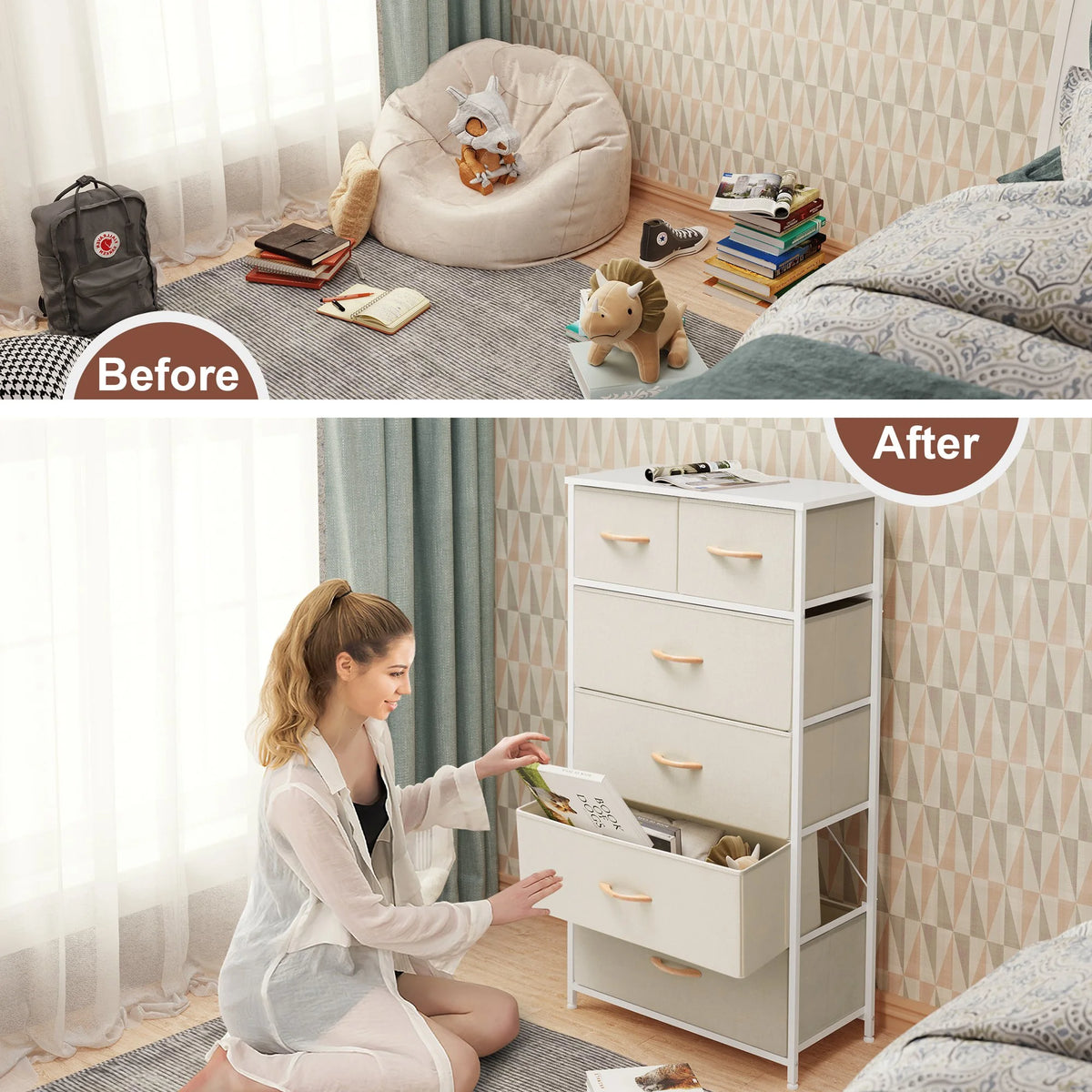 Beige 6-Drawer Dresser Chest W66622