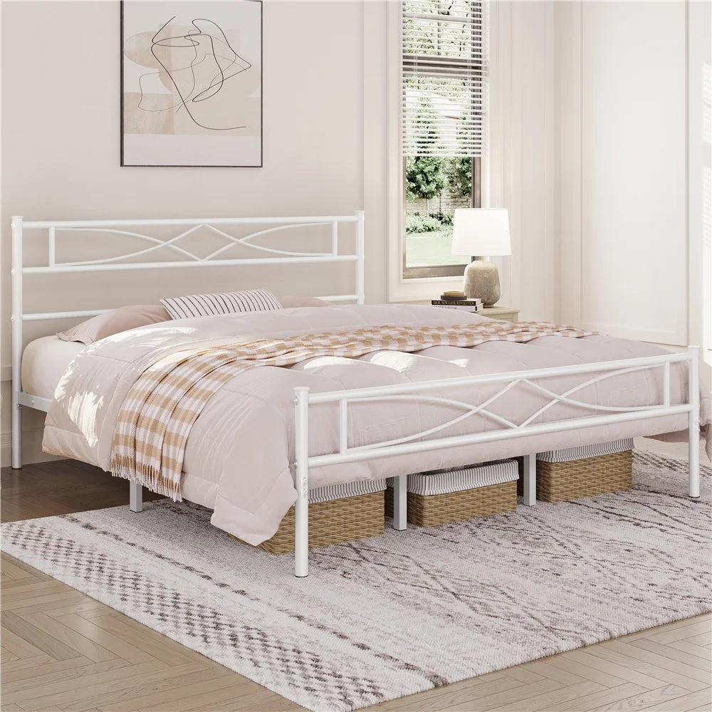 King Metal Bed Frame with Headboard and Footboard H9296