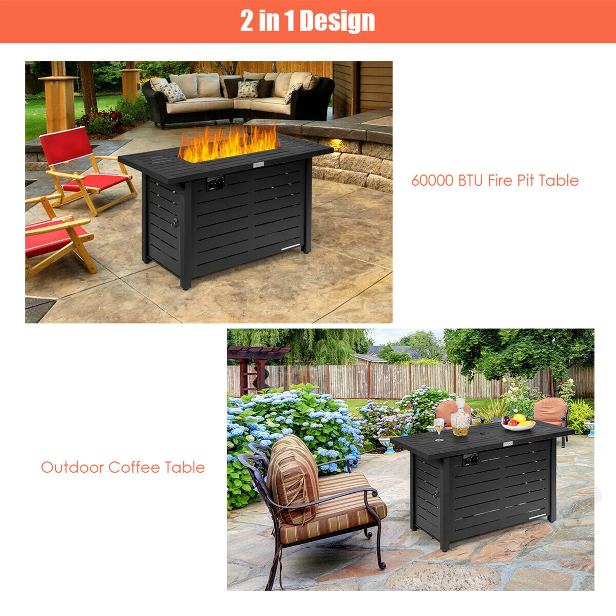 42'' Rectangular Propane Gas Fire Pit Outdoor Table with Cover M960966
