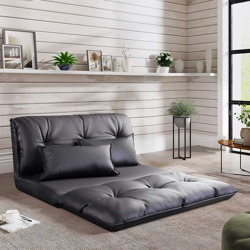 Adjustable Floor Sofa Bed with 2 Pillows, 5 Reclining Position, Black E8842