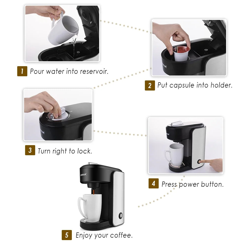 1000W Single Serve Stainless Steel Coffee Maker B5689