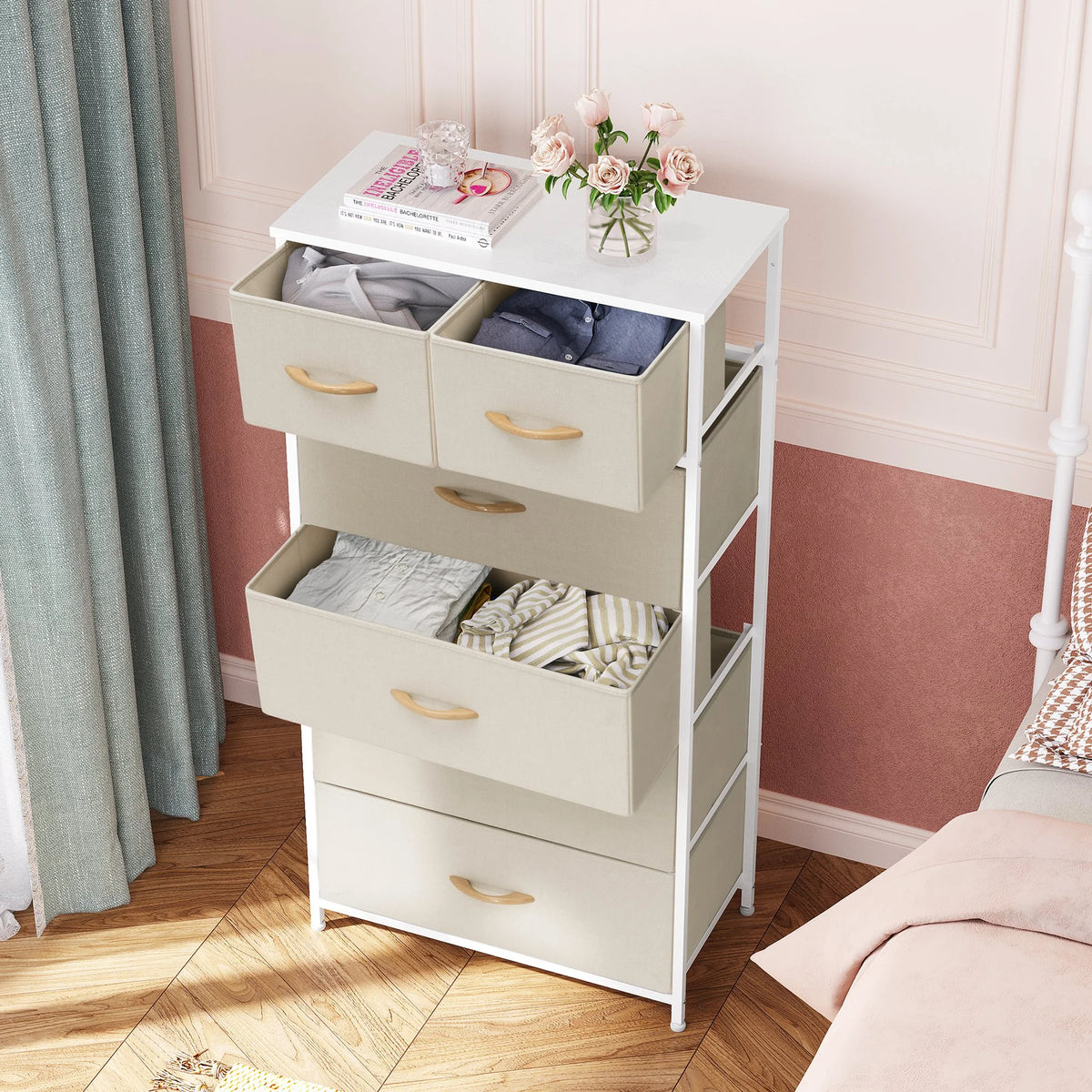 Beige 6-Drawer Dresser Chest W66622