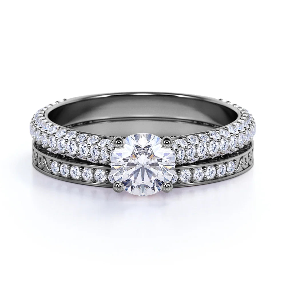 10K Black Gold Vintage Gothic Wedding Ring Set S958753