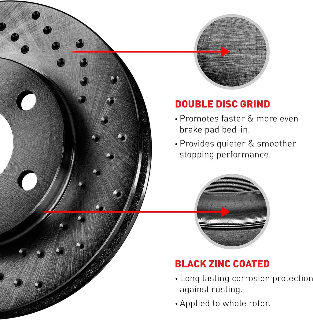 Front Black Drilled Brake Rotors Kit with Semi-Met Pads T486