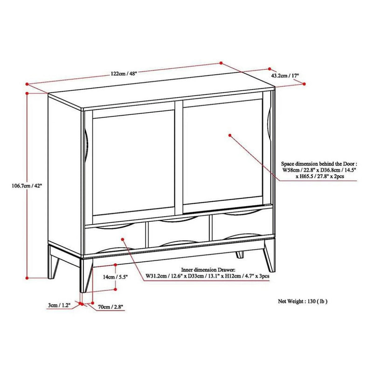 Solid Wood 48"W Medium Storage Cabinet in Walnut Brown G88285