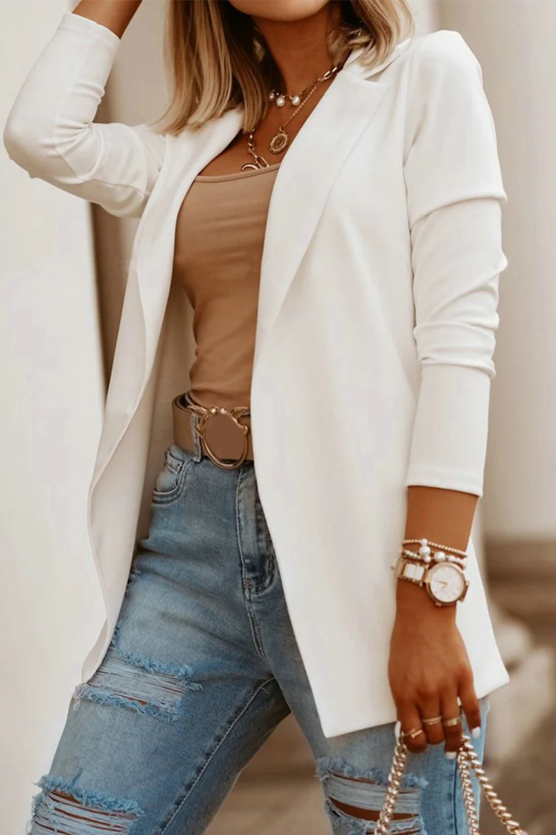 Solid Patchwork Turndown Collar Outerwear N5080