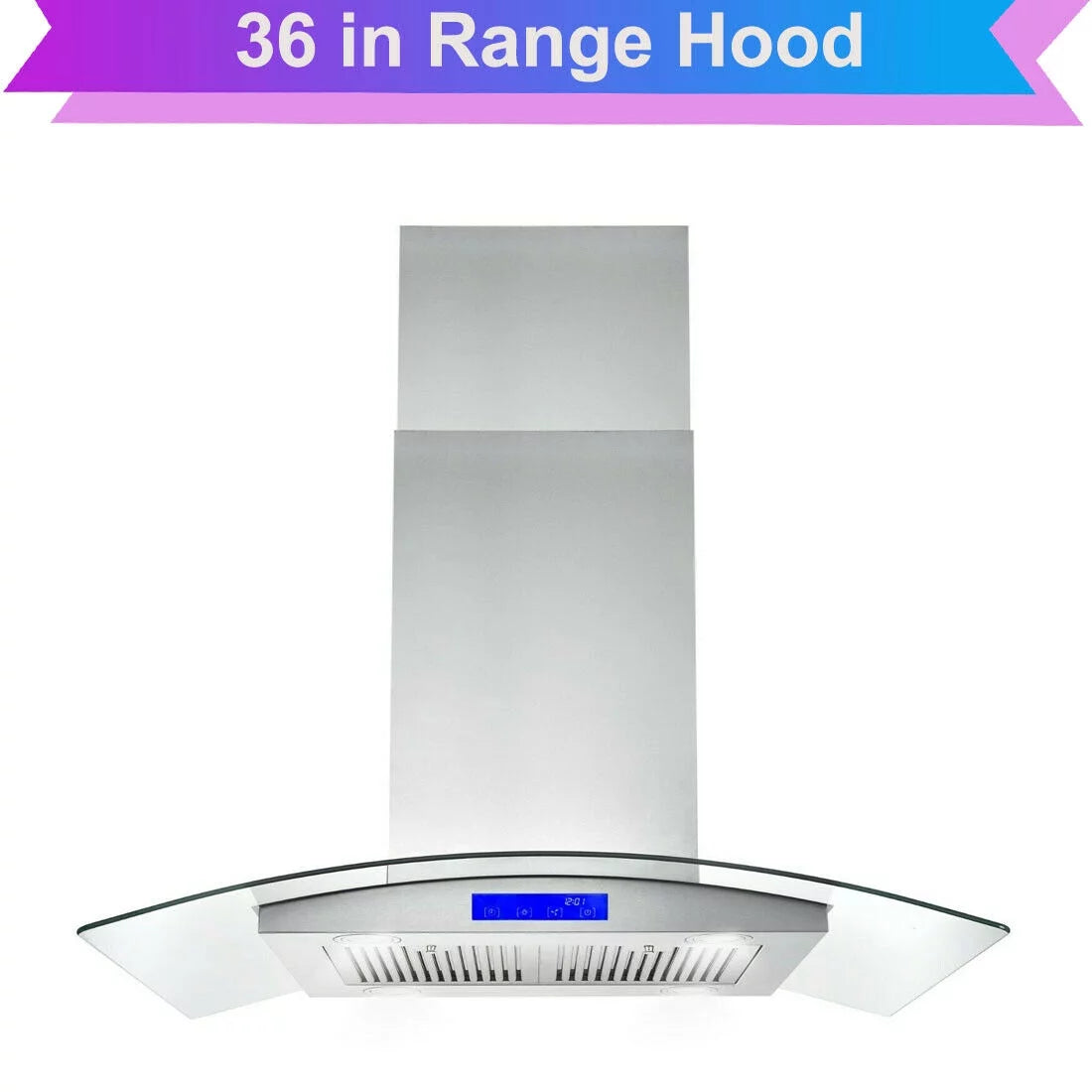 36 inch Island Mount Range Hood 900 CFM with Glass LCD Touch Control Q273227