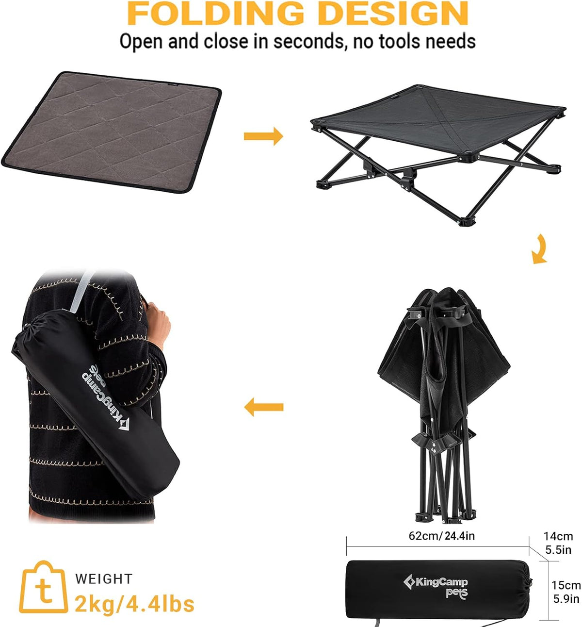 Elevated Folding Dog Cot with Washable Sleeping Mattress and Carrying Bag T801