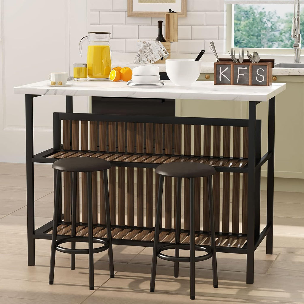 White 3-Piece Bar Table and Chairs Set with Storage Shelf L497