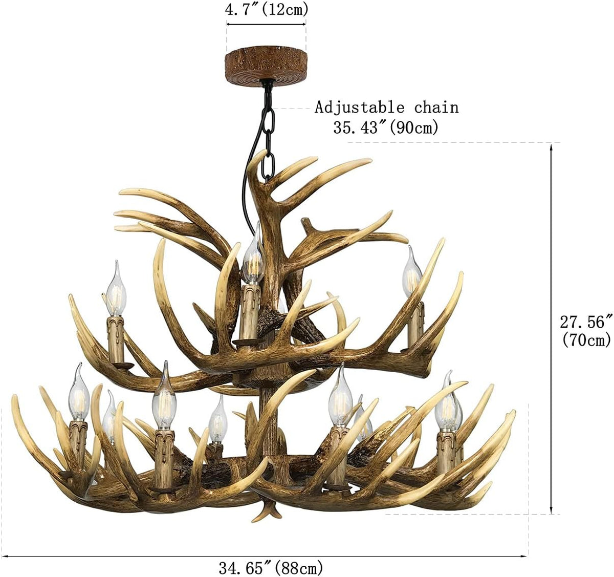 Antler Chandelier, 8+4 Lights, 12 Lights, E12 Base G11226