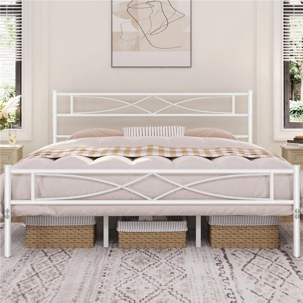 King Metal Bed Frame with Headboard and Footboard H9296