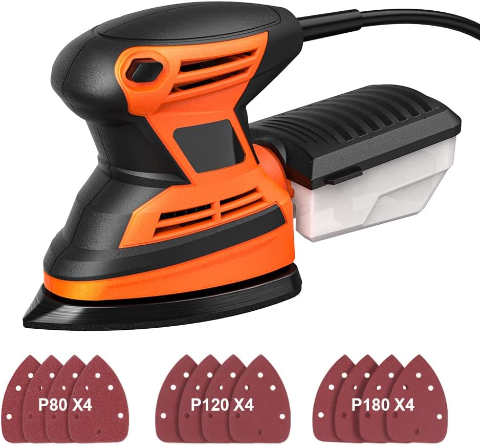 5 Inch 350W 6 Variable Speed Electric Palm Sander with 20pcs Sanding Paper, Pack of 2 T372