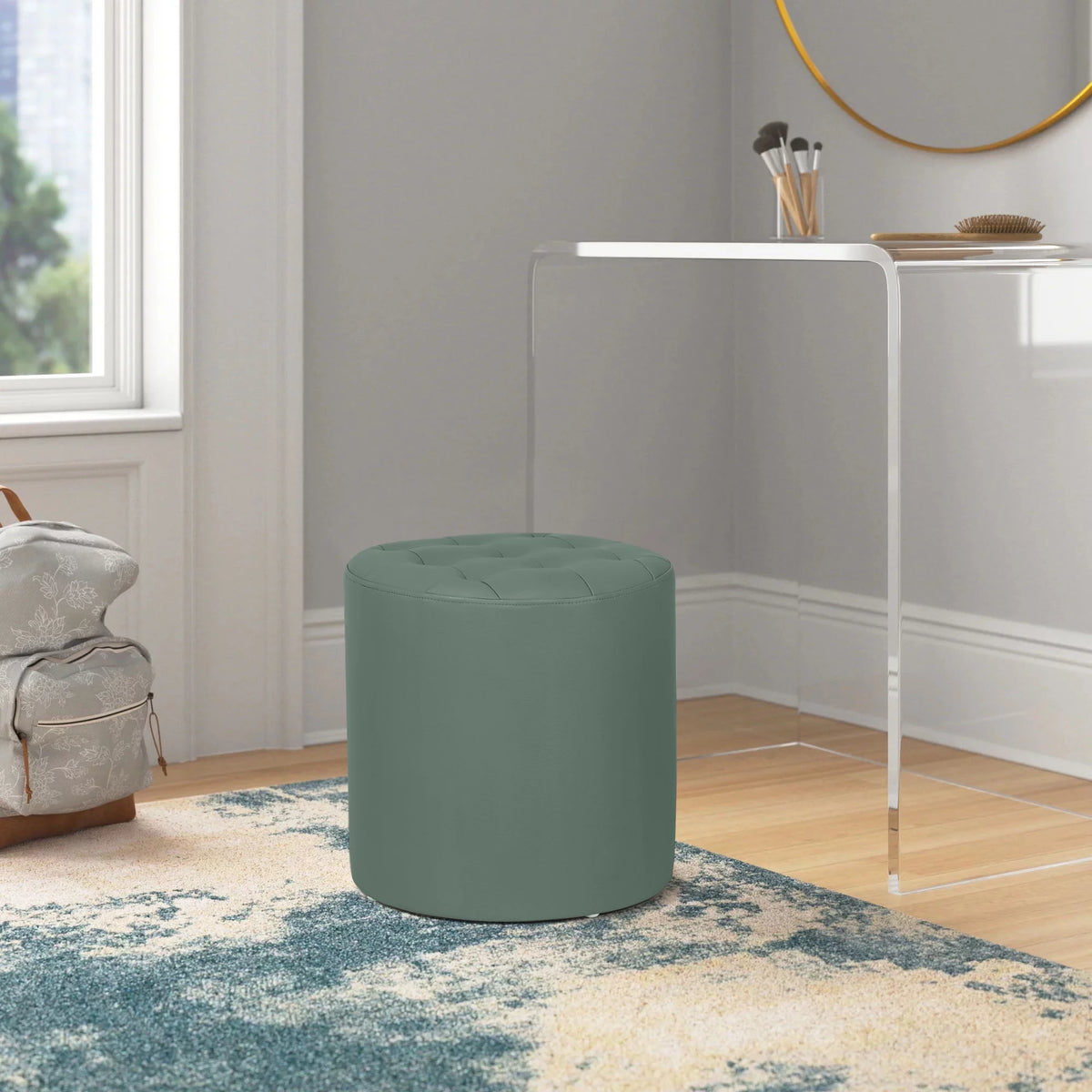 Green Padded Leather Ottoman Q29473