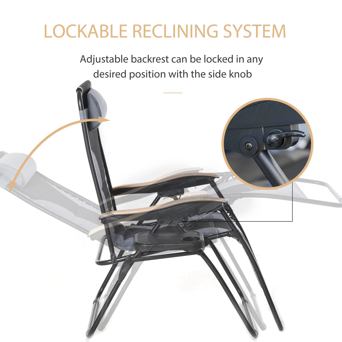 Foldable Reclining Zero Gravity Chair with Cup Holders, Gray X835