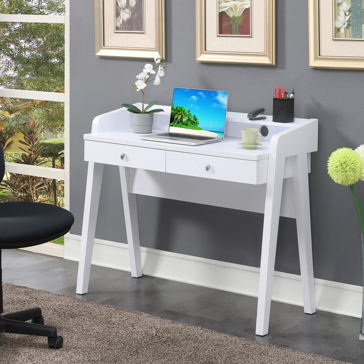 White 2 Drawer Desk with Shelf C597382