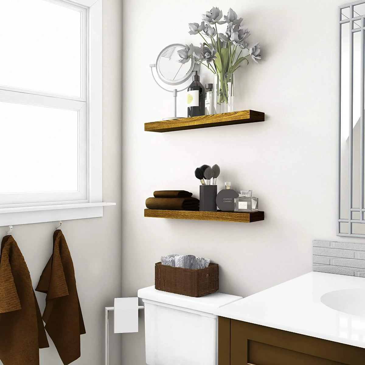 Real Wood Floating Shelves 24in x 5.5in Walnut Finish S3465