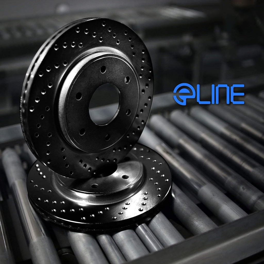 Front Black Drilled Brake Rotors Kit with Semi-Met Pads T486