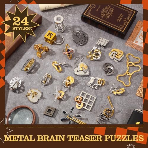 24 Pcs Metal Brain Teaser Puzzles B227