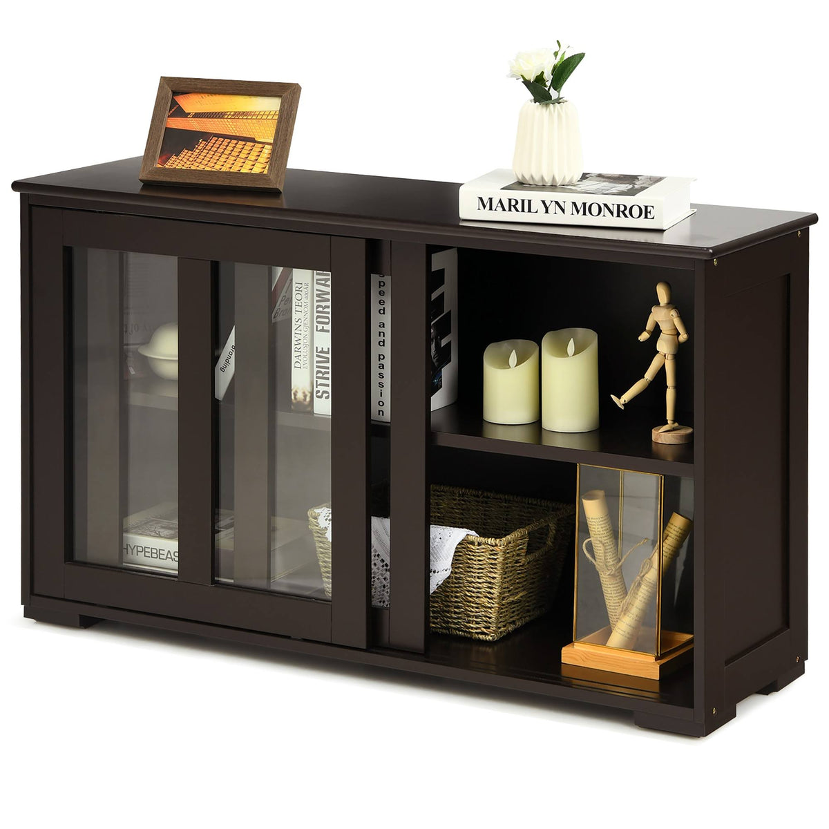 Brown Kitchen Storage Cabinet Sideboard Buffet Cupboard with Sliding Door B7219